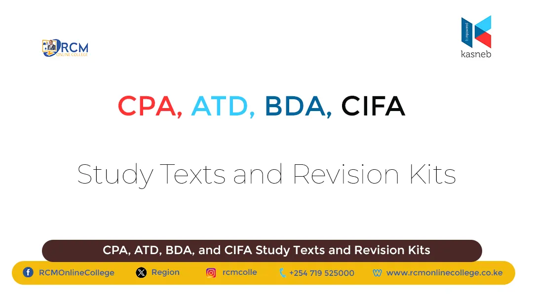 CPA, ATD, BDA, and CIFA Study Texts and Revision Kits, RCM Online College