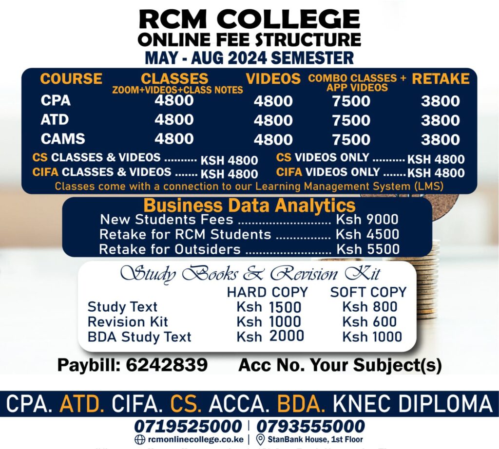 Intake for KASNEB Courses, RCM Online College