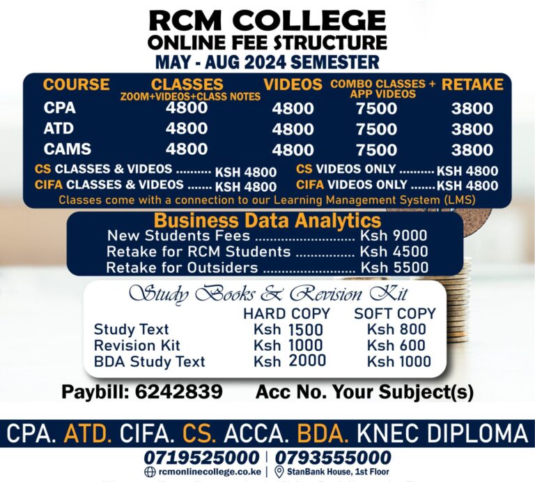 Intake for KASNEB Courses, RCM Online College