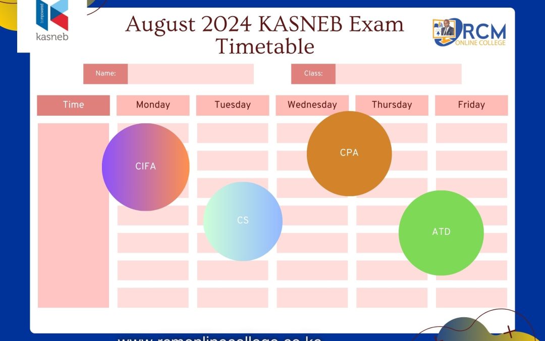 August 2024 KASNEB Exam Timetable, RCM Online College