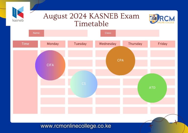 August 2024 KASNEB Exam Timetable, RCM Online College