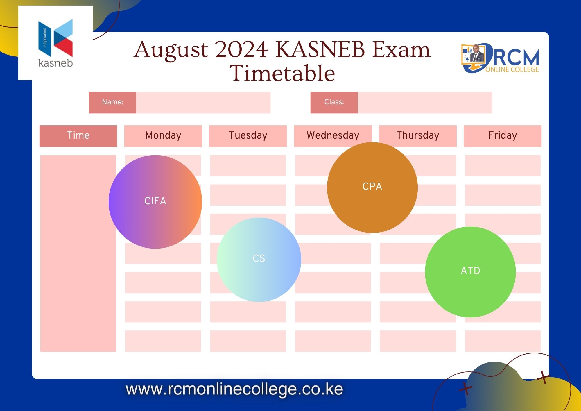 August 2024 KASNEB Exam Timetable RCM Online College