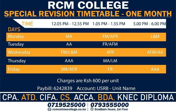 Block Revision August 2024 KASNEB Exams, RCM Online College