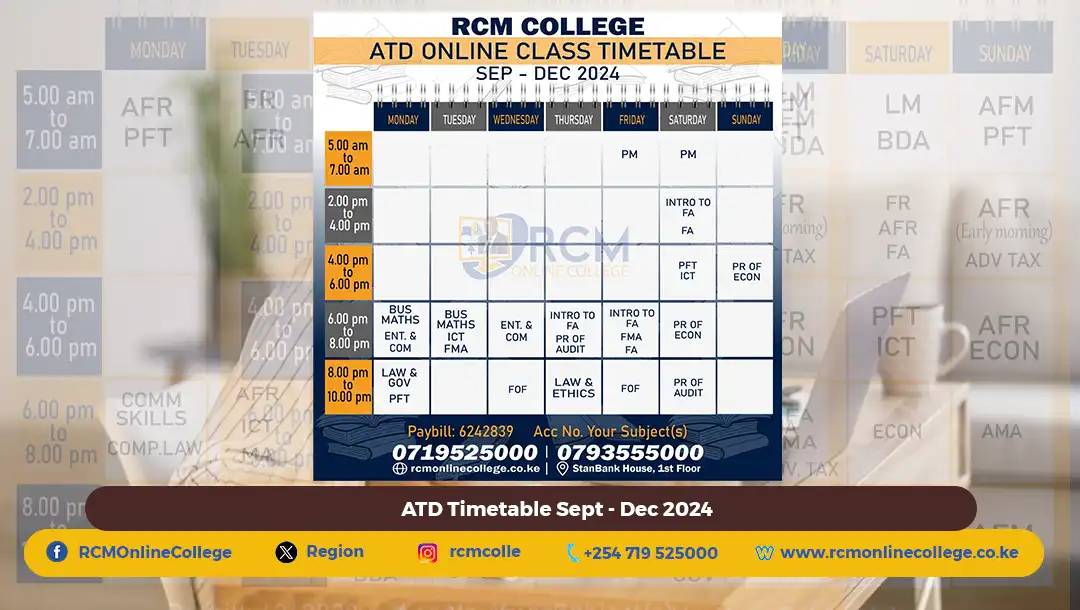 ATD Timetable Sept - Dec 2024, RCM Online College