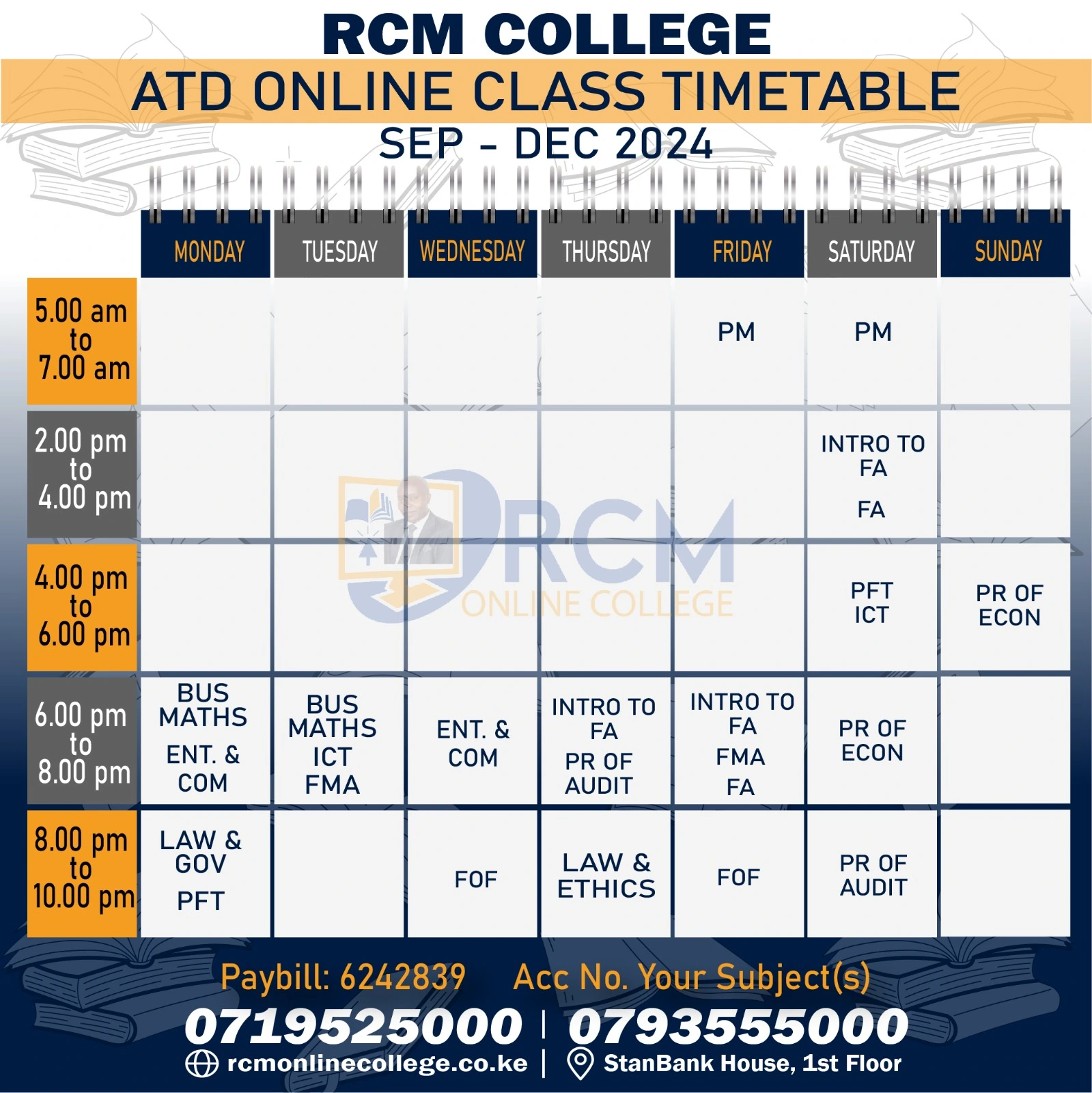 ATD Sept December 2024 class timetable, RCM Online College