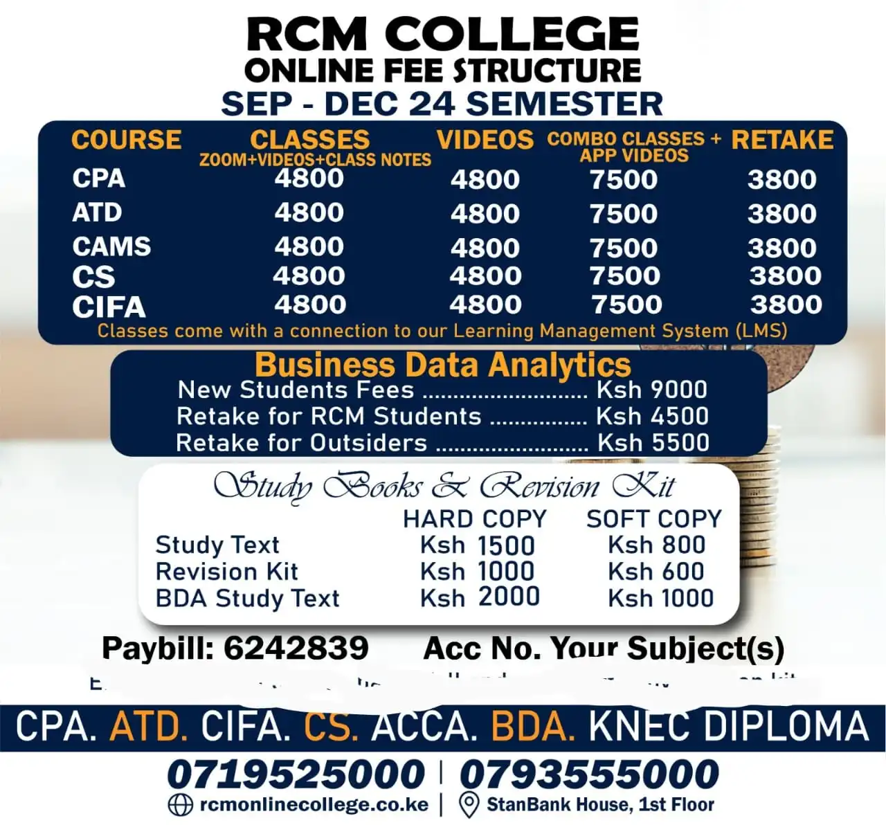 September December 2024 Fee Structure, RCM Online College