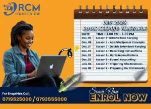 bookkeeping training, RCM Online College, discounted course, financial skills, affordable bookkeeping classes, Nairobi training