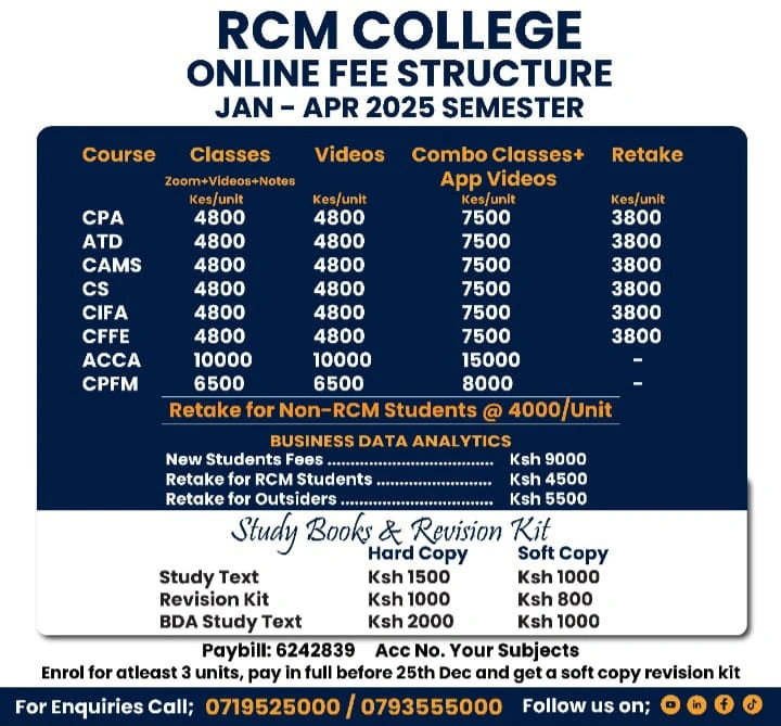 January April Fee Structure, RCM Online College