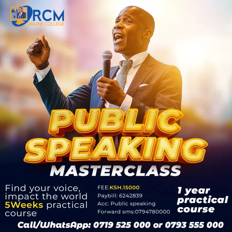 public speaking for professionals, RCM public speaking class, how to speak confidently, leadership skills, online speaking course, speech writing Kenya