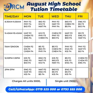 RCM High School Tuition, online tuition Kenya, Zoom high school classes, high school revision Kenya, exam coaching Kenya, paybill 6242839