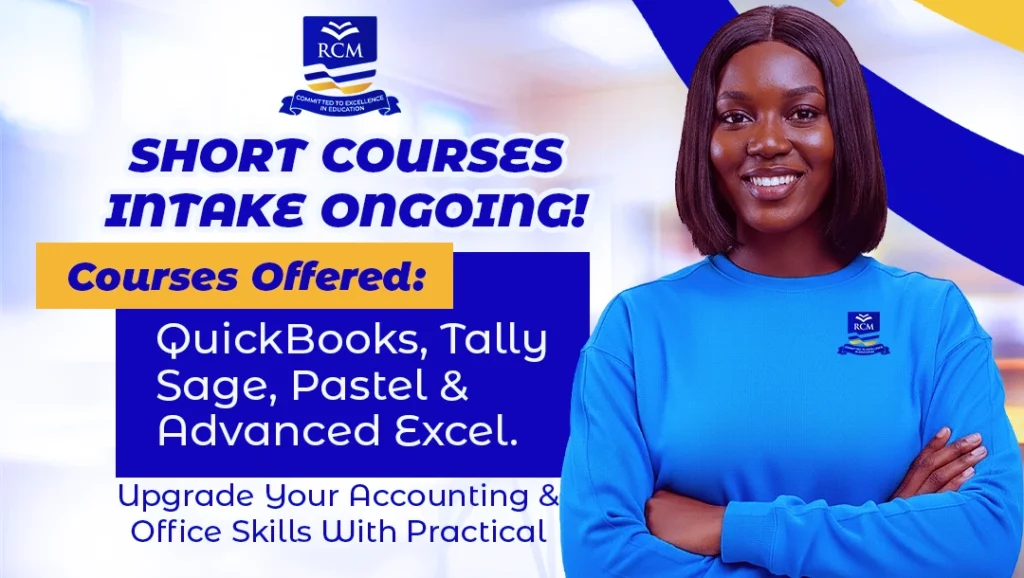 RCM Online College, accounting short courses, KASNEB training, CPA students, ATD students, QuickBooks course Kenya, Sage training Kenya, Tally classes, iTax training, Advanced Excel course, practical accounting skills, bookkeeping training, Nairobi accounting courses, December 2025 intake, short courses