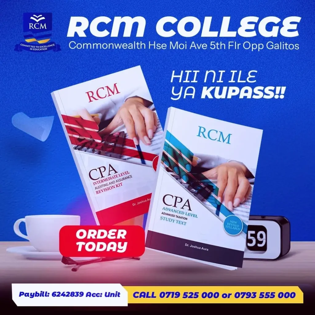CPA revision kits Kenya, ATD study materials, CS revision books Kenya, CIFA exam preparation, BDA revision kits, KASNEB revision materials, affordable study notes Kenya, RCM Publishers, exam revision kits Kenya, CPA notes Kenya, CPA Revision Kits
